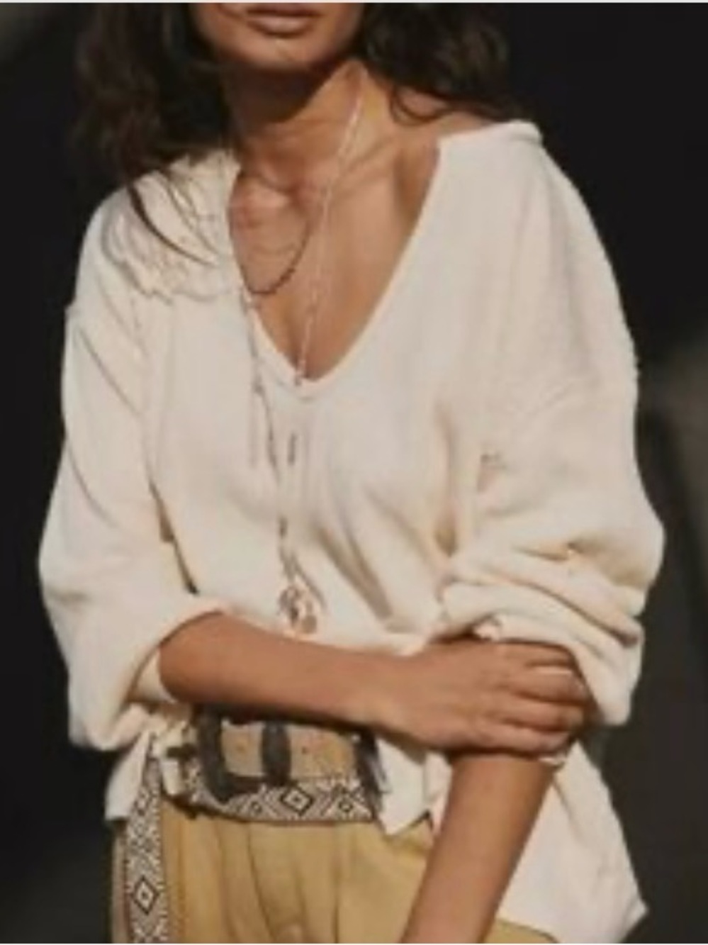 Free People  “We The Free” Buttercup V-Neck Oversized Waffle Knit Top   Size Med